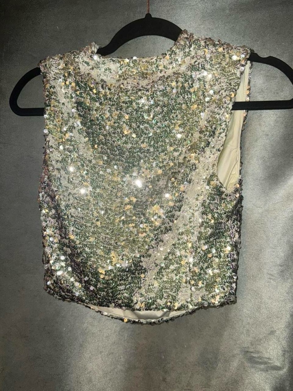 Sequin Draped V-Neck Crop Top - Silver - Picture 3 of 5